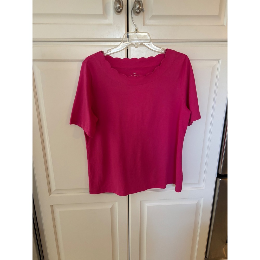 Talbots Pink Pima Cotton Scalloped Neck Short Sleeve Top Large